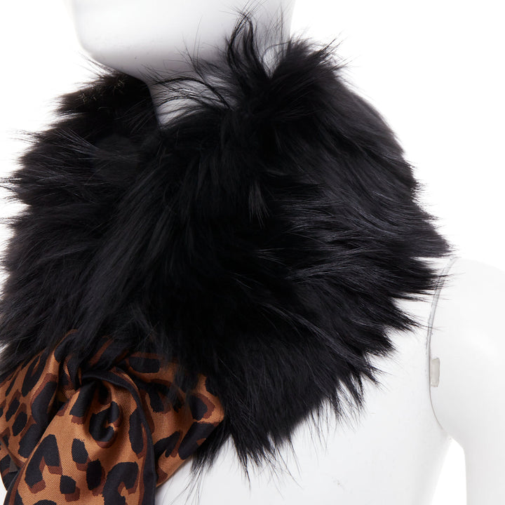 LOUIS VUITTON 2019 Stephen Sprouse black fur brown leopard graffiti collar scarf