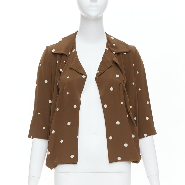 MARNI  100% silk brown grey polka dot print relaxed blazer IT36 XXS