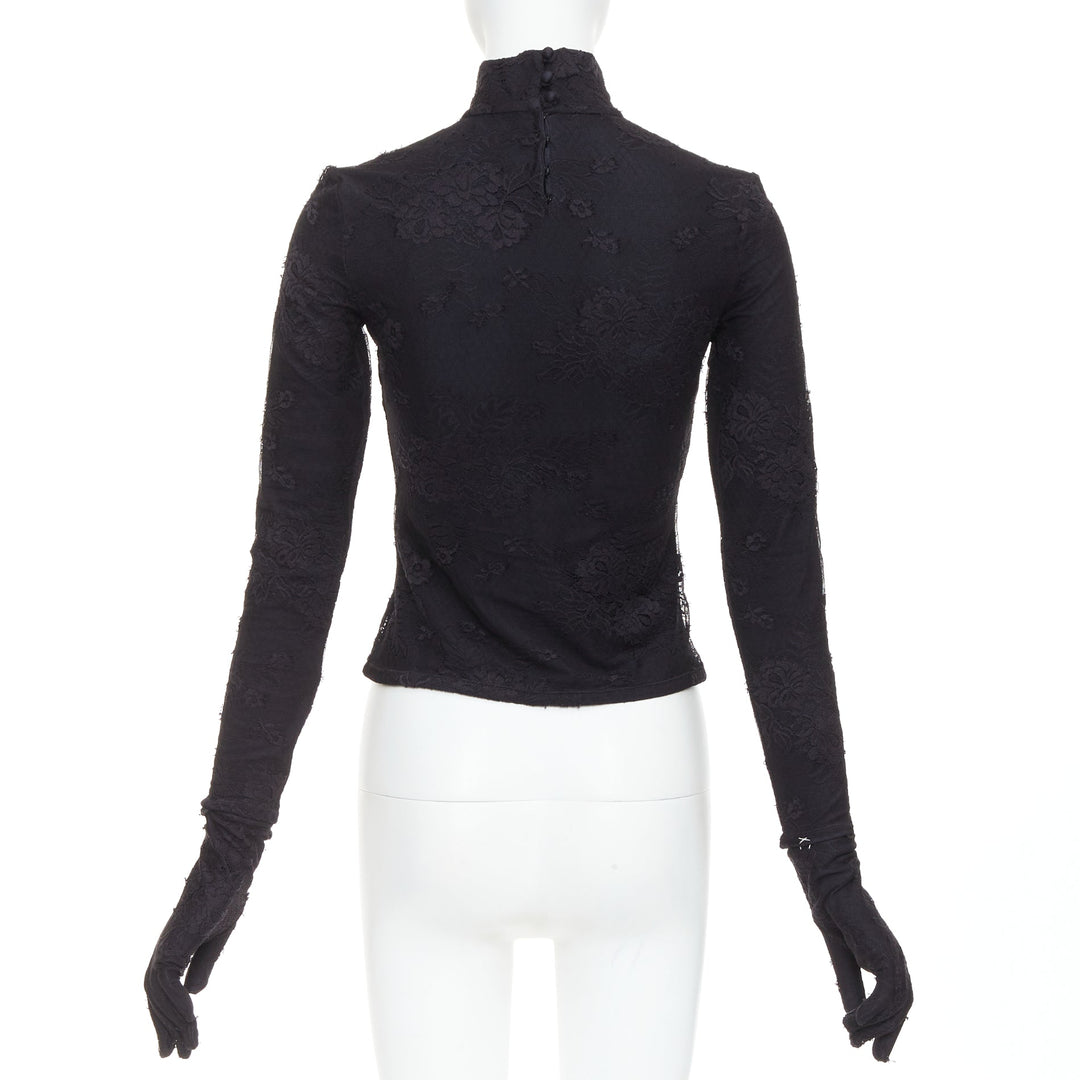 BALENCIAGA Demna 2022 black lace mock neck glove top FR34 XS Kim Kardashian