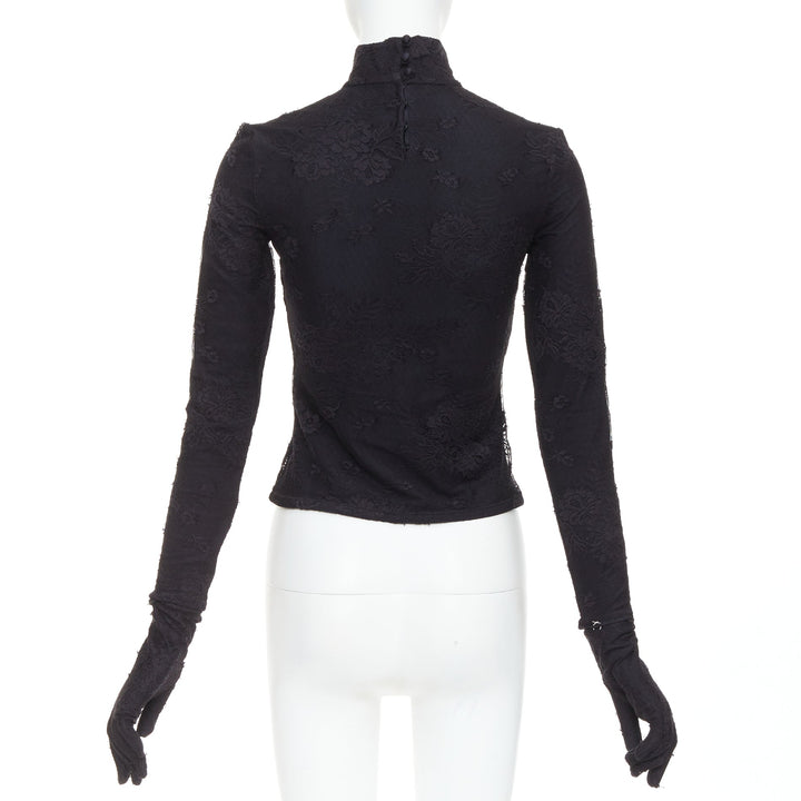 BALENCIAGA Demna 2022 black lace mock neck glove top FR34 XS Kim Kardashian