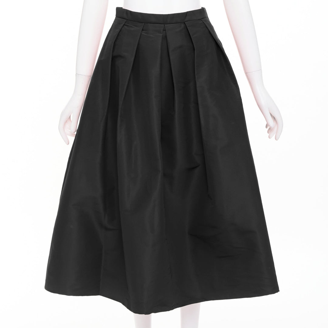 TIBI black silk taffeta structured pleated high waist aline midi skirt US2 S