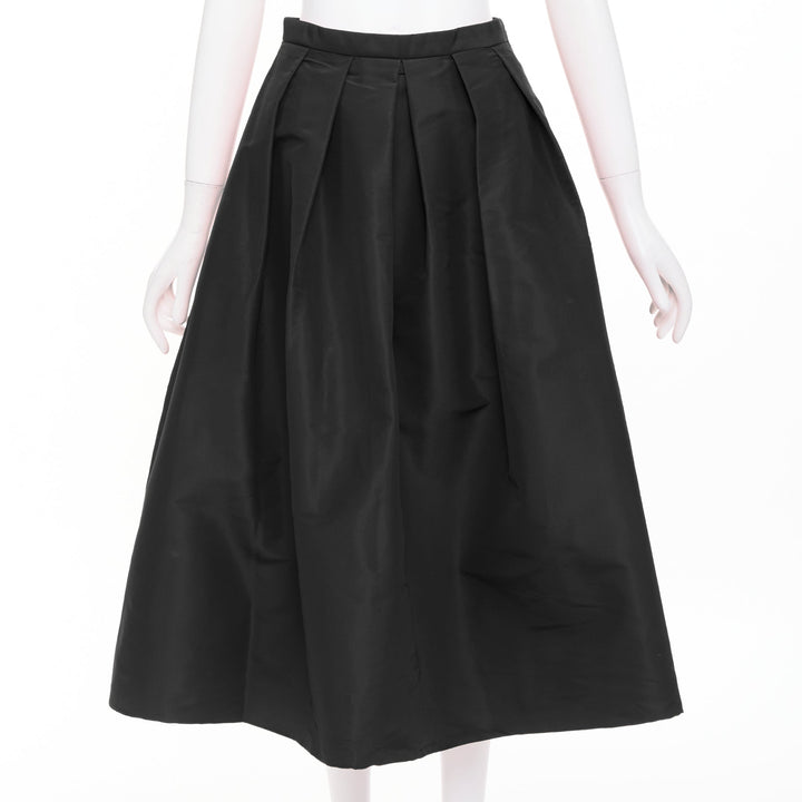 TIBI black silk taffeta structured pleated high waist aline midi skirt US2 S