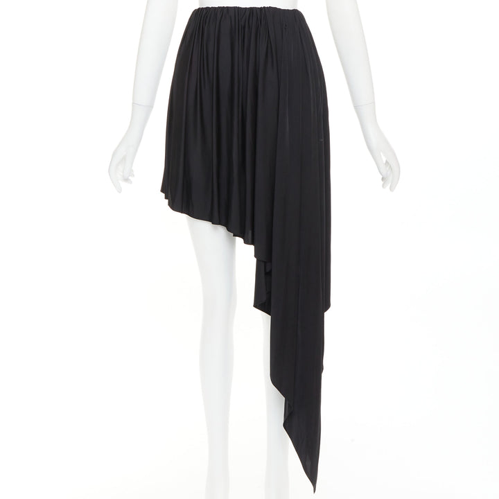 ALEXANDRE VAUTHIER black shiny stretch jersey asymmetric drape skirt