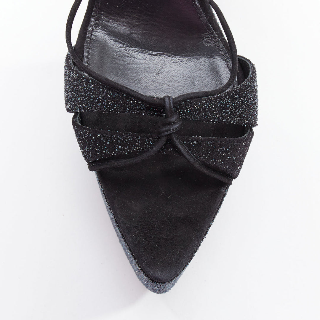 D'ACCORI Belle galactic black glitter textured platform sandal heels EU39