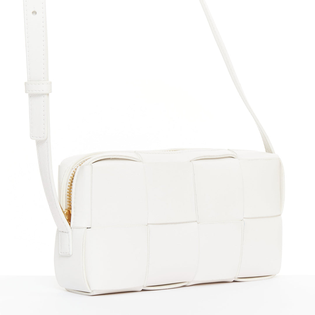 BOTTEGA VENETA Mini Cassette white lambskin Maxi Intrecciato crossbody bag