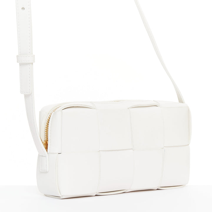 BOTTEGA VENETA Mini Cassette white lambskin Maxi Intrecciato crossbody bag