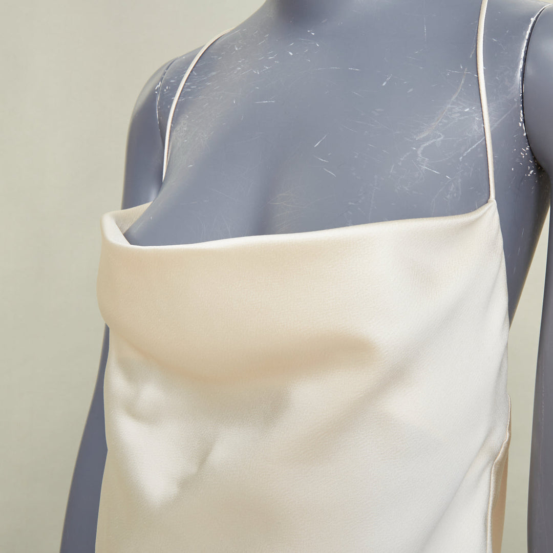 SAINT LAURENT 2022 Bridal ivory silk cowl neck open back mini slip dress FR40 L