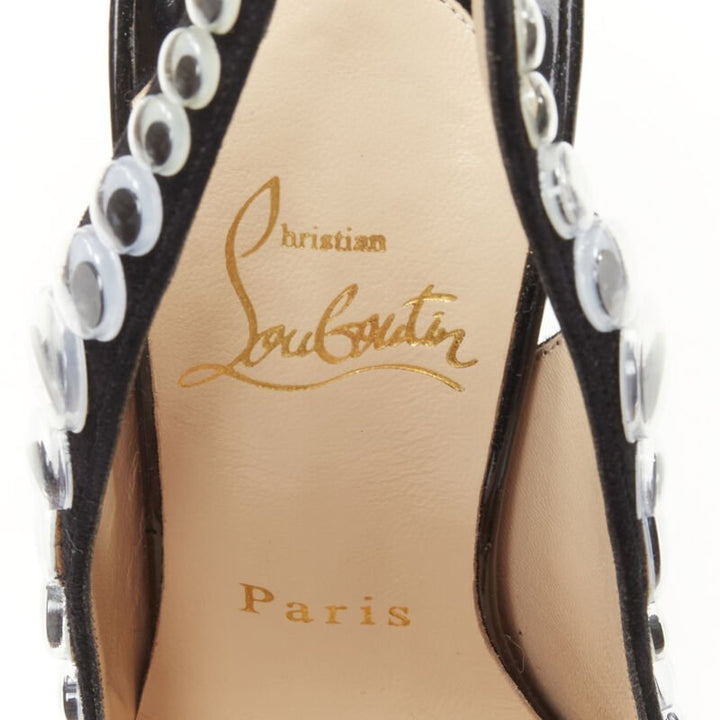 Female mannequin wearing Christian Louboutin Deja Vu 150 Black Patent Leather Women Heels in Size EU36 | Available at JHROP