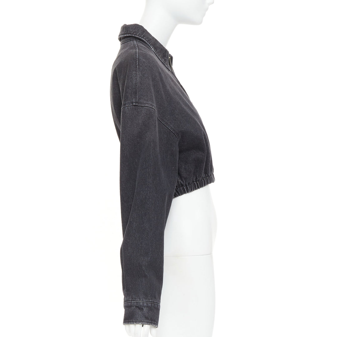 PRADA 2022 grey faded denim triangle logo plague cropped blouson jacket IT40 S
