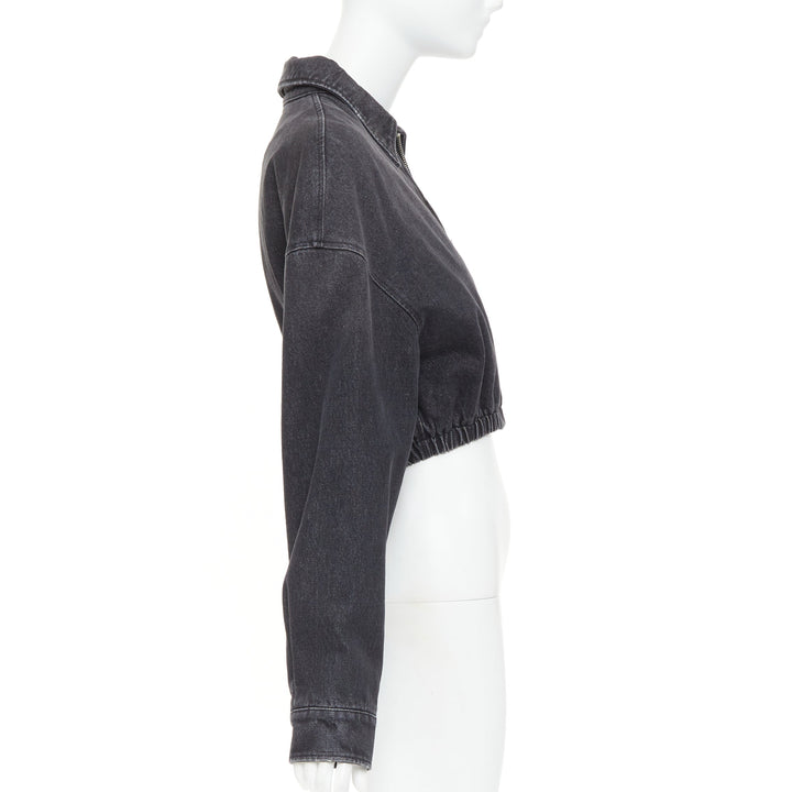 PRADA 2022 grey faded denim triangle logo plague cropped blouson jacket IT40 S