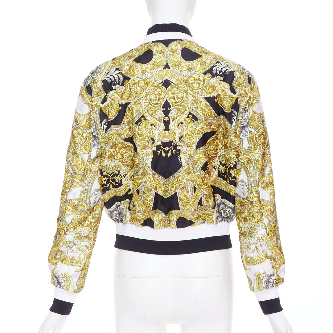 VERSACE 100% silk white gold Barocco chain print cropped bomber IT40 S
