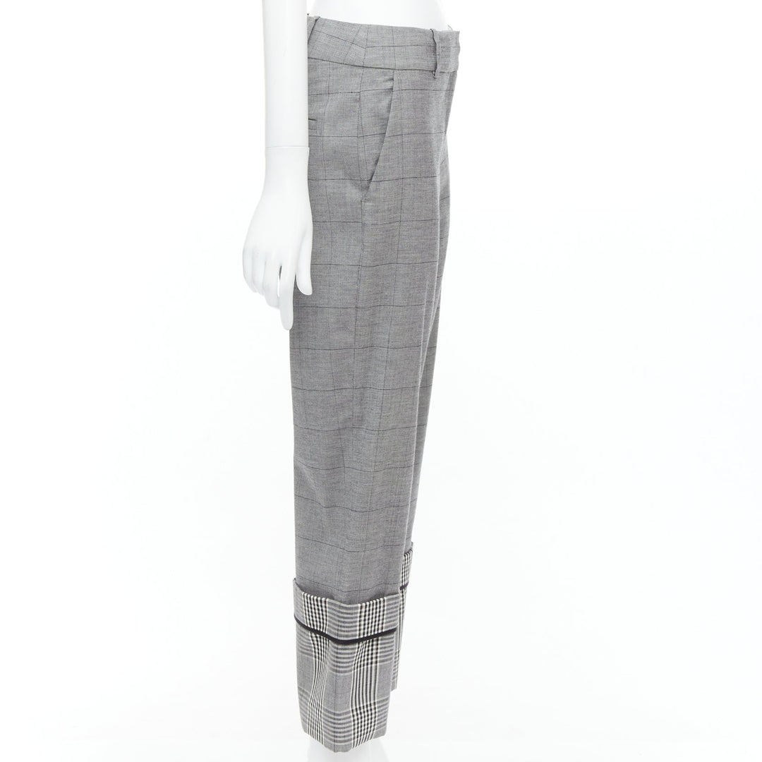 MONSE grey wool  contrast checkered turn up hem trousers US2 S