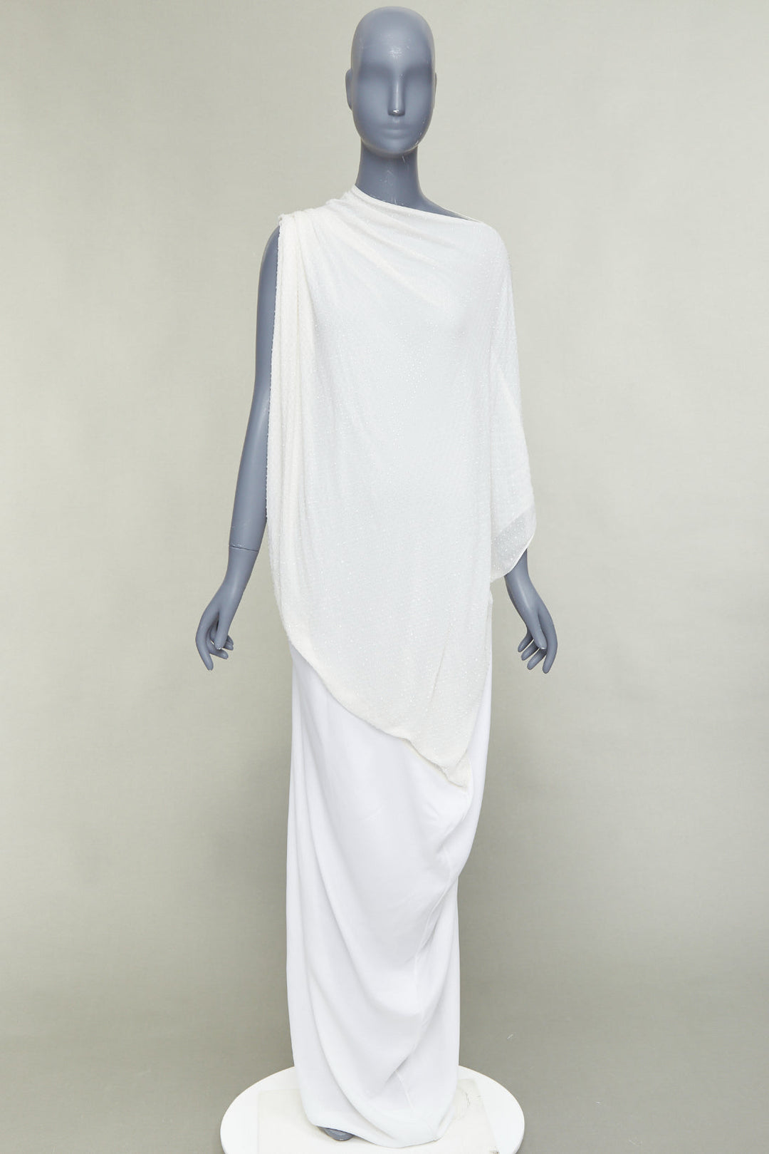 FERRAGAMO Maximilian Davis 2023 Bridal white crystal draped asymmetric gown IT4