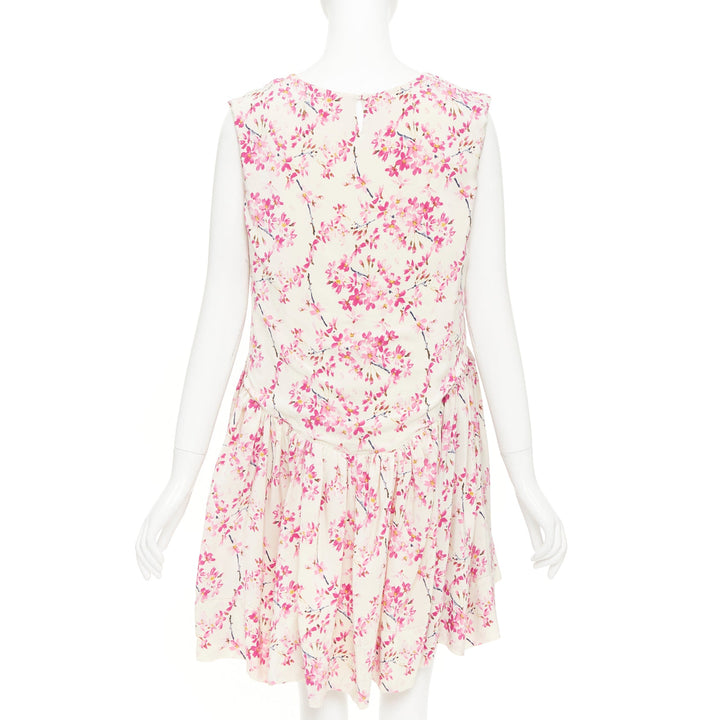BALENCIAGA 2010 beige pink silk plum blossom floral ruched mini dress FR36 S
