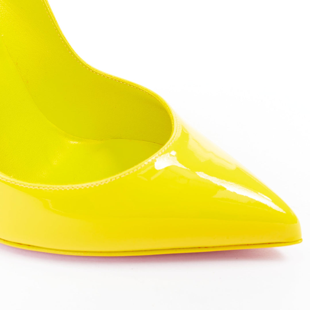 CHRISTIAN LOUBOUTIN Hot Chick 100 Patent citrus lemon scallop point pump EU37.5