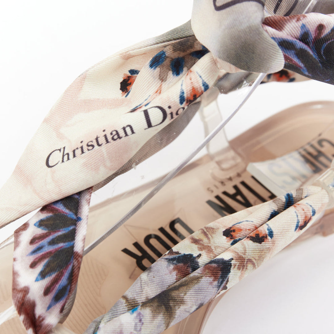 CHRISTIAN DIOR 2019 multicolor Kaleidiorscopic silk tie flat sandals EU38