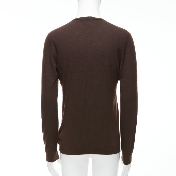 GUCCI Vintage 100% cashmere brown V-neck classic sweater L