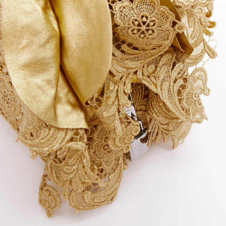PRADA 2008 Runway Gold Oro Lace Pizzo gold macrame lace bar handle Bowler bag