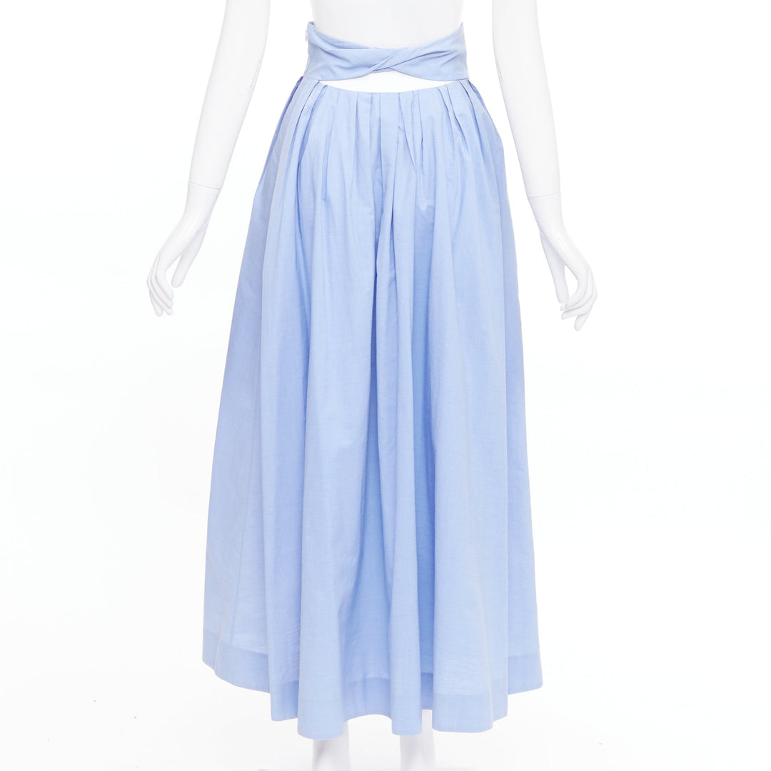 ROSIE ASSOULIN light blue cotton cut out back pleated midi full skirt US0 XS