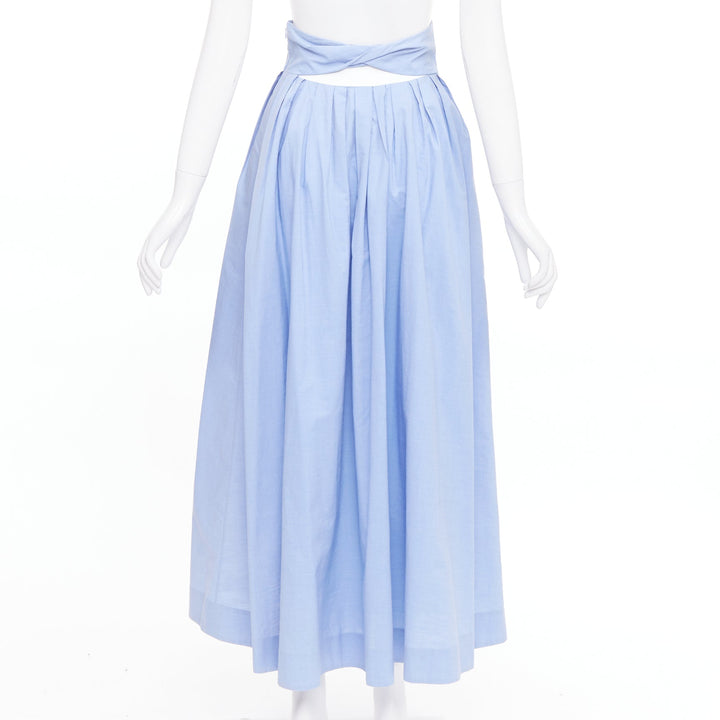 ROSIE ASSOULIN light blue cotton cut out back pleated midi full skirt US0 XS