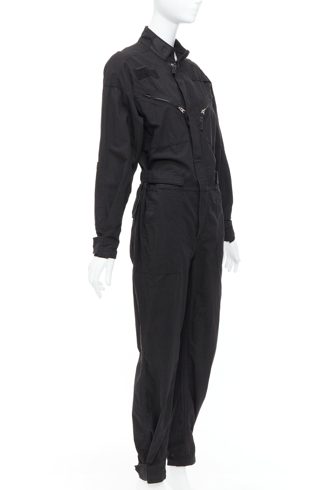 RE/DONE black cotton silver zip magic tape pocketed jumpsuit boiler suit XS