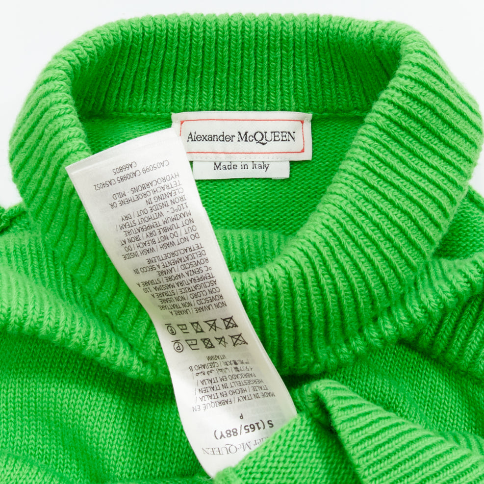 ALEXANDER MCQUEEN 2022 wool green cold shoulder black lattice seam sweater S