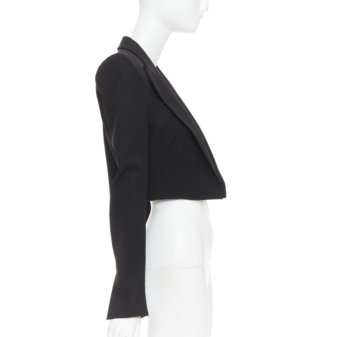 ALEXANDRE VAUTHIER COUTURE black peak lapel cropped blazer short tuxedo jacket