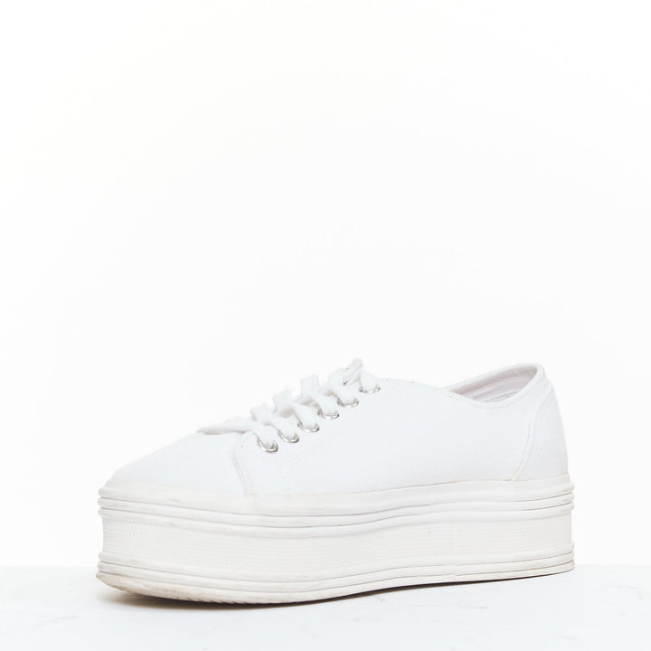 CELINE Jane Low optic white canvas leather triomphe logo platform sneakers EU35
