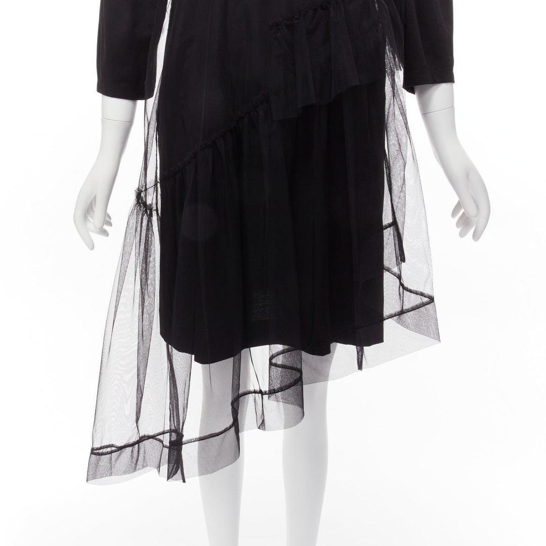 SIMONE ROCHA black asymmetric tulle ruffle trim overlay tshirt dress S