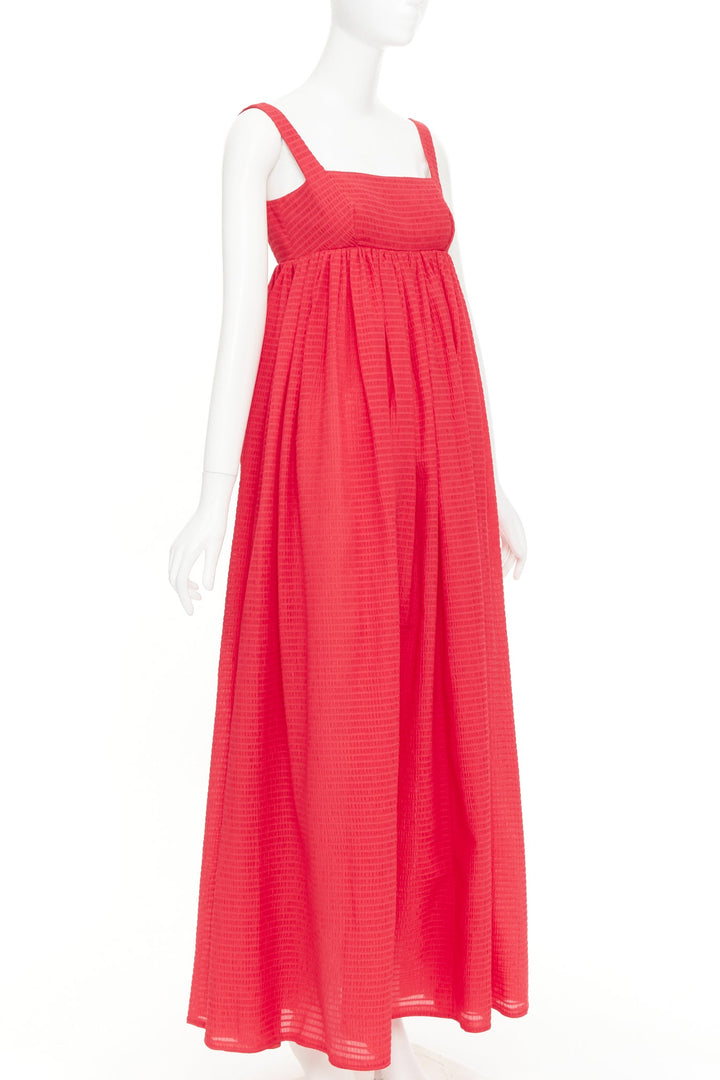 EMILIA WICKSTEAD Evelina red seersucker textured square neck maxi dress UK6 XS