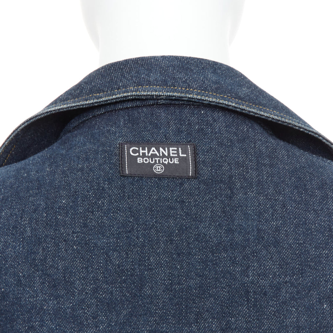 CHANEL Vintage dark indigo denim CC logo buttons blazer