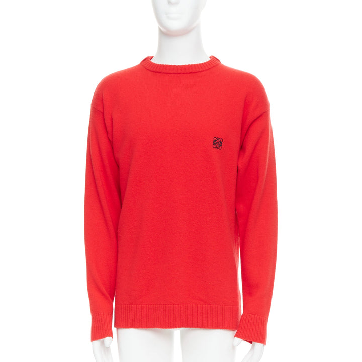 LOEWE 100% wool red black anagram logo long sleeve sweater S