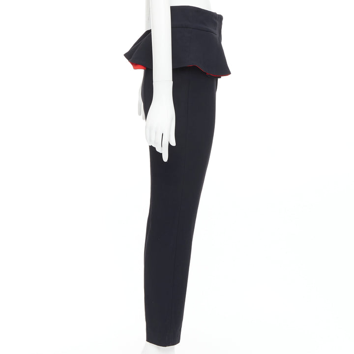 ALEXANDER MCQUEEN 2013 black red lined peplum cropped trousers IT40 S