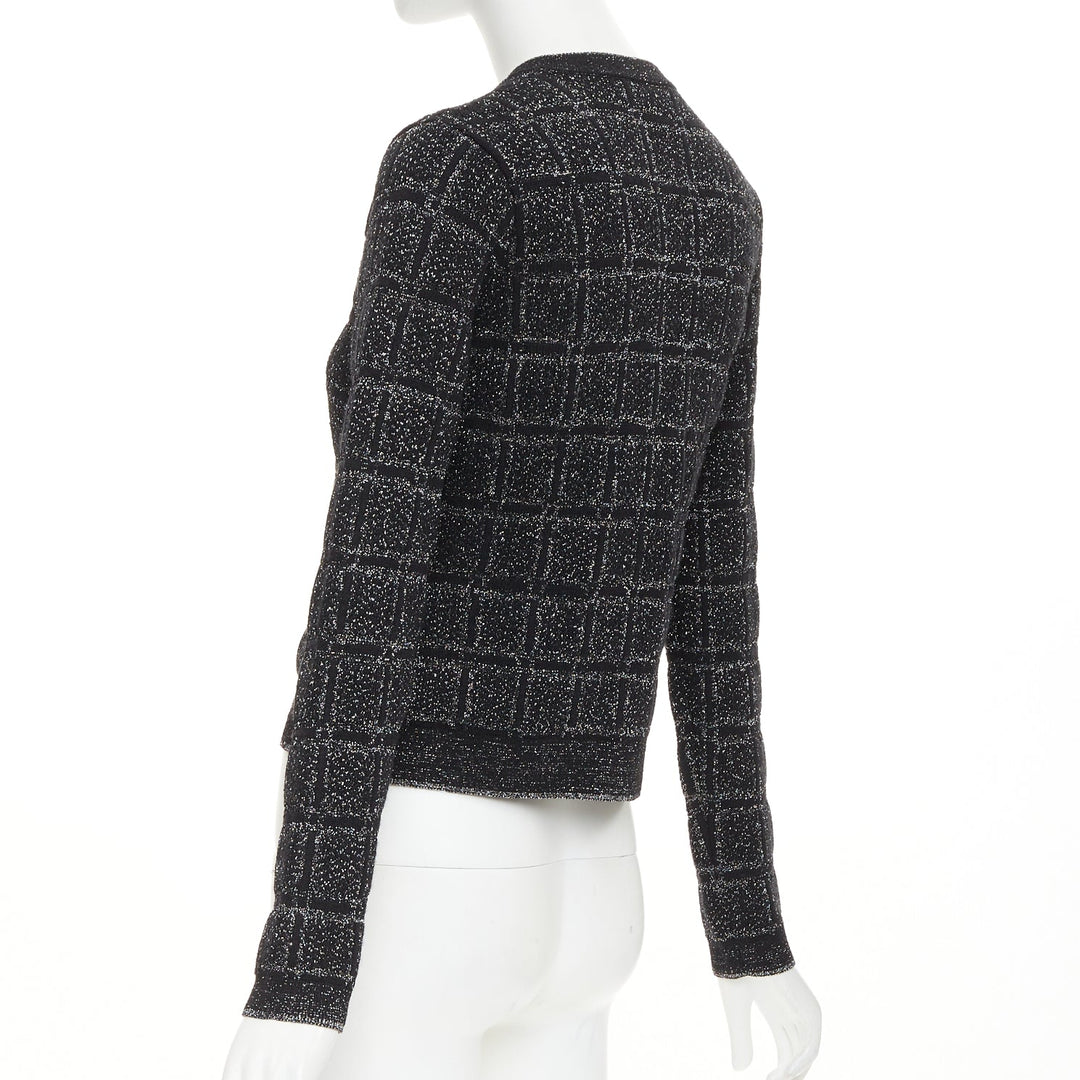 GUCCI 2025 black silver metallic checked Vintage GG buttons cardigan sweater XS