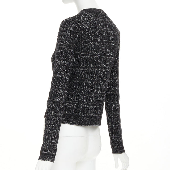 GUCCI 2025 black silver metallic checked Vintage GG buttons cardigan sweater XS