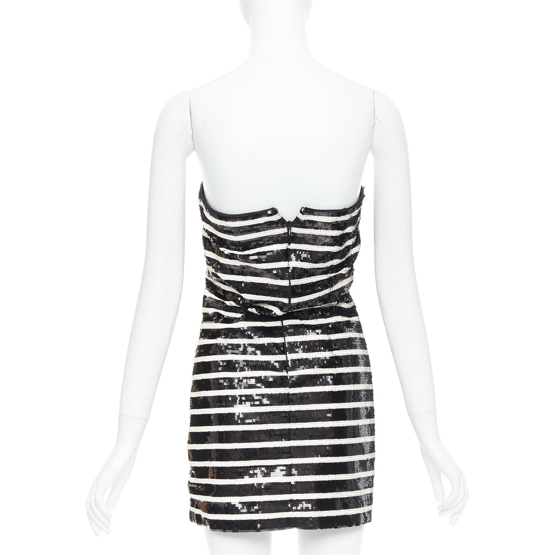 VERONICA BEARD Cala black white striped sequin strapless corseted dress US0 XS