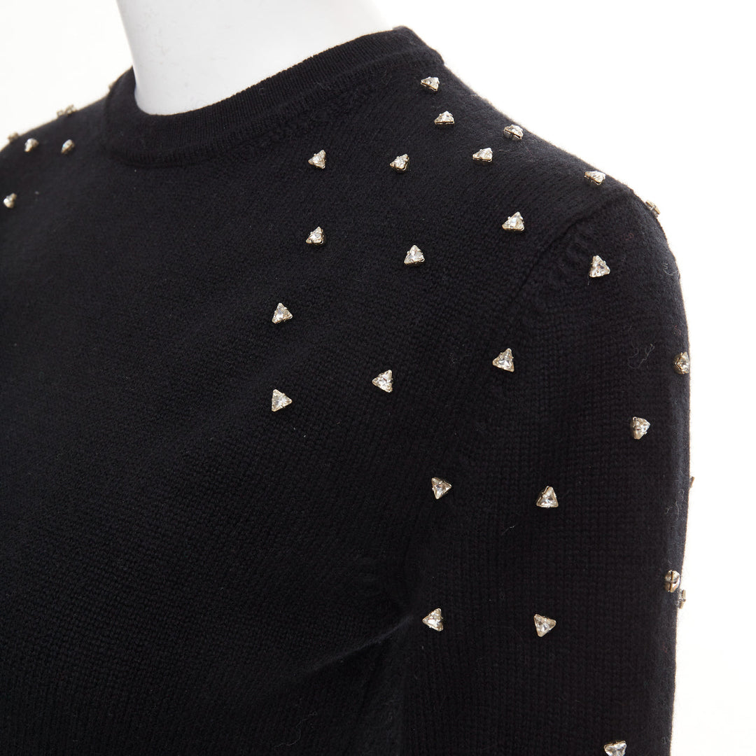 SAINT LAURENT 2019 100% cashmere black clear triangle crystal crew sweater XS