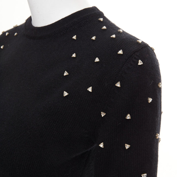 SAINT LAURENT 2019 100% cashmere black clear triangle crystal crew sweater XS