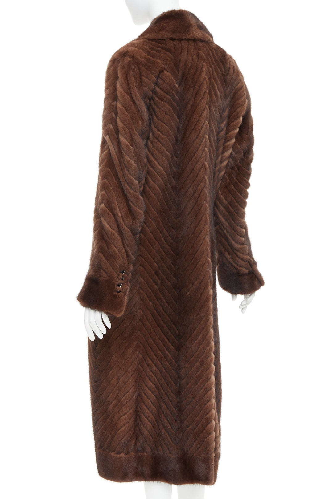 DOLCE GABBANA Alta Sartoria brown chevron cut mink fur silk lined coat IT34 XXS