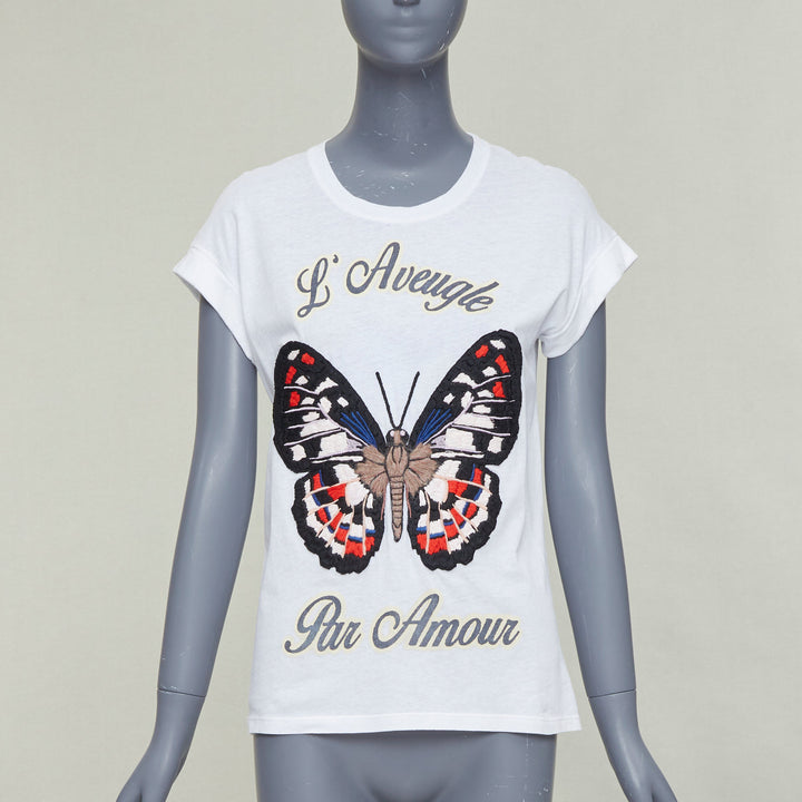 GUCCI L'Aveugle Par Amour white butterfly embroidered tshirt XS