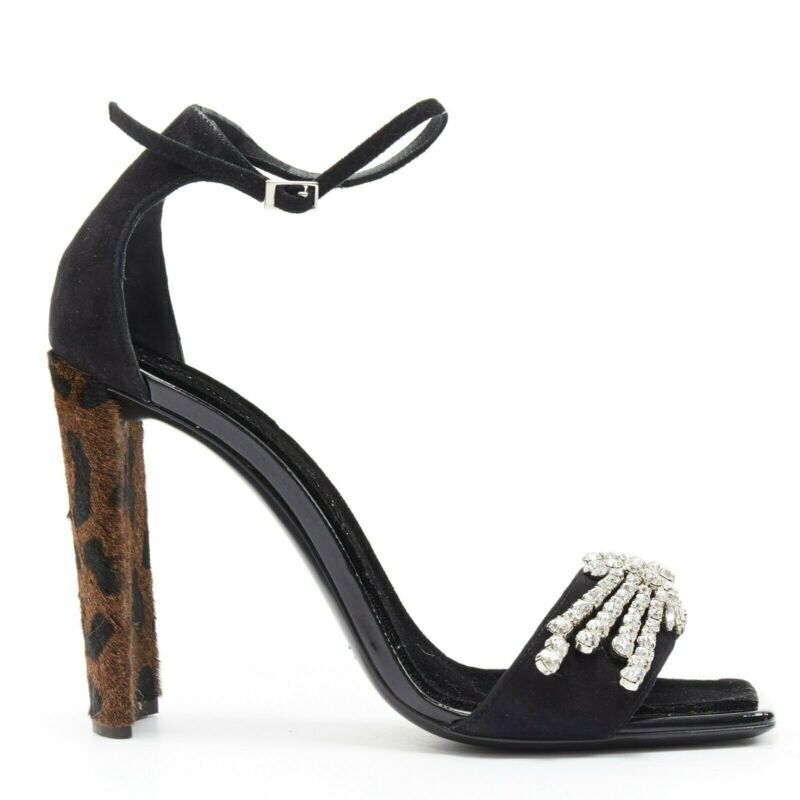 GIUSEPPE ZANOTTI 2017 Sabine black suede crystal embellished leopard sandal EU39