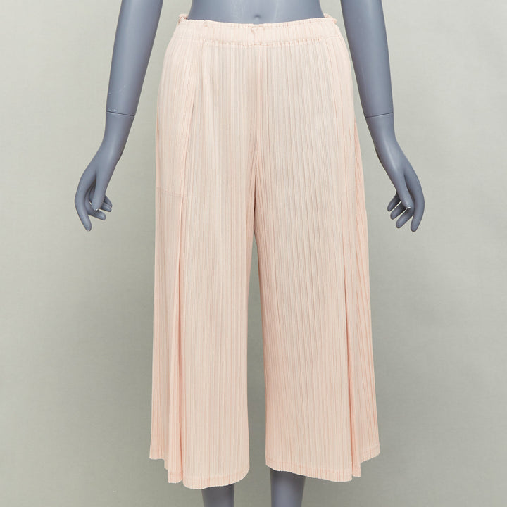 ISSEY MIYAKE Pleats Please pink plisse high waist wide mellow pants JP4 XL