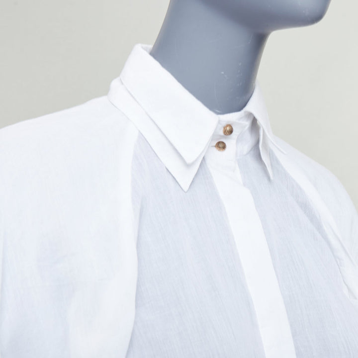 AJE white cotton Victorian puff sleeve double collar shirt UK6 XS