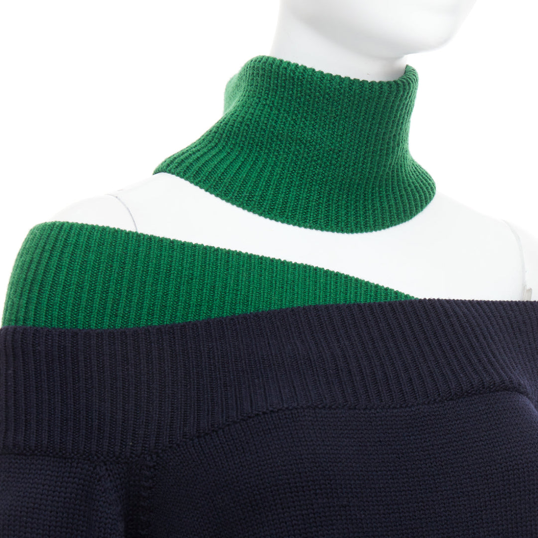 MONSE navy green merino wool asymmetric cut out  sweater S