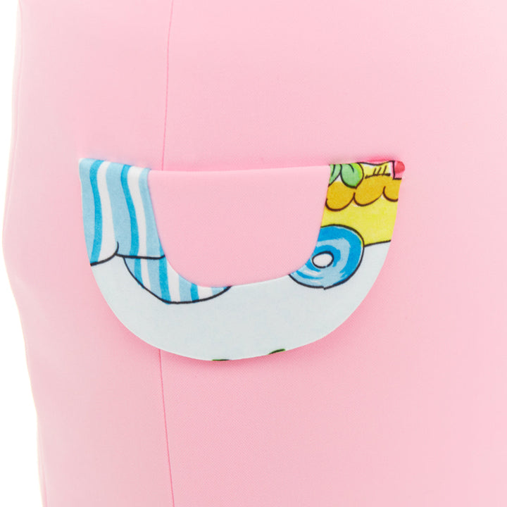 MOSCHINO COUTURE! 2022 Runway Calico Animals pink cream mini skirt IT38 XS