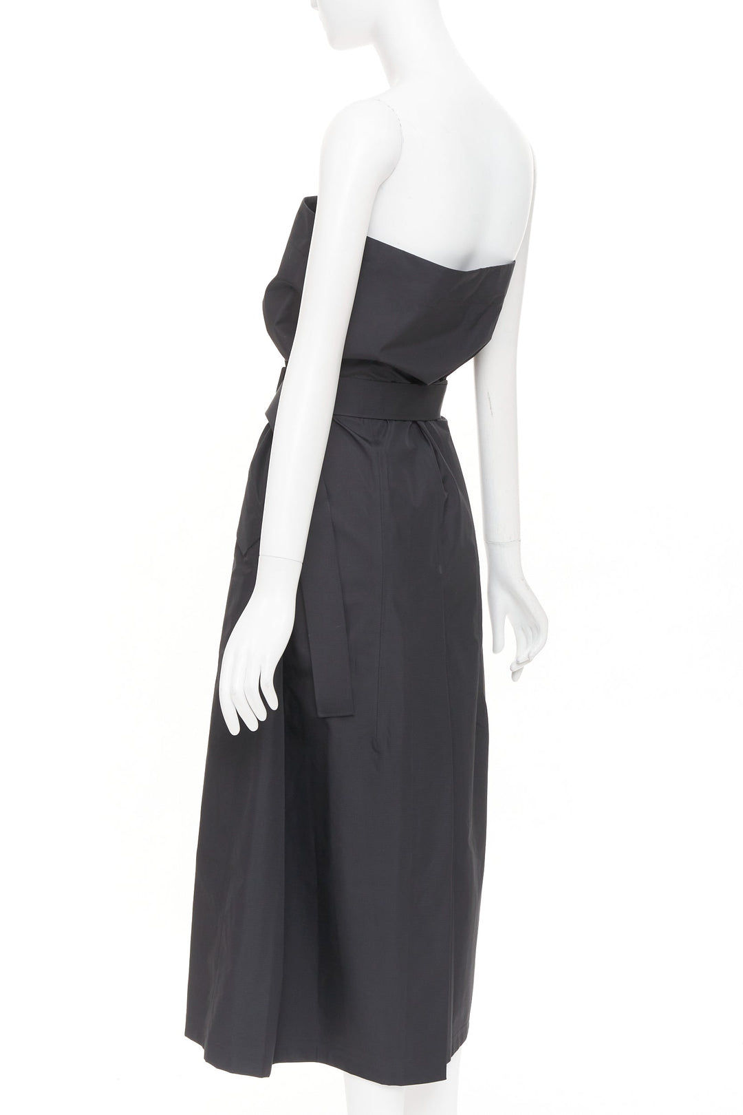 YANG LI 2019 KTC black strapless belted trench coat accent midi dress FR40 M