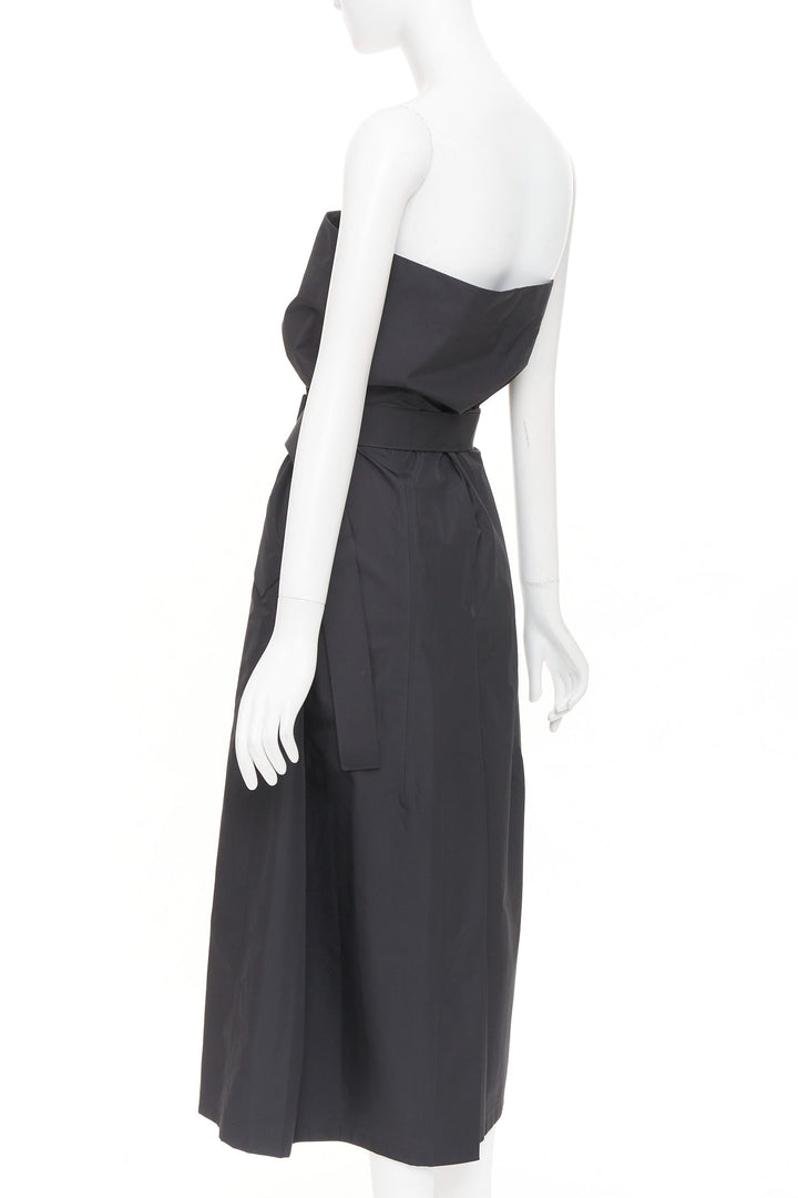 YANG LI 2019 KTC black strapless belted trench coat accent midi dress FR40 M
