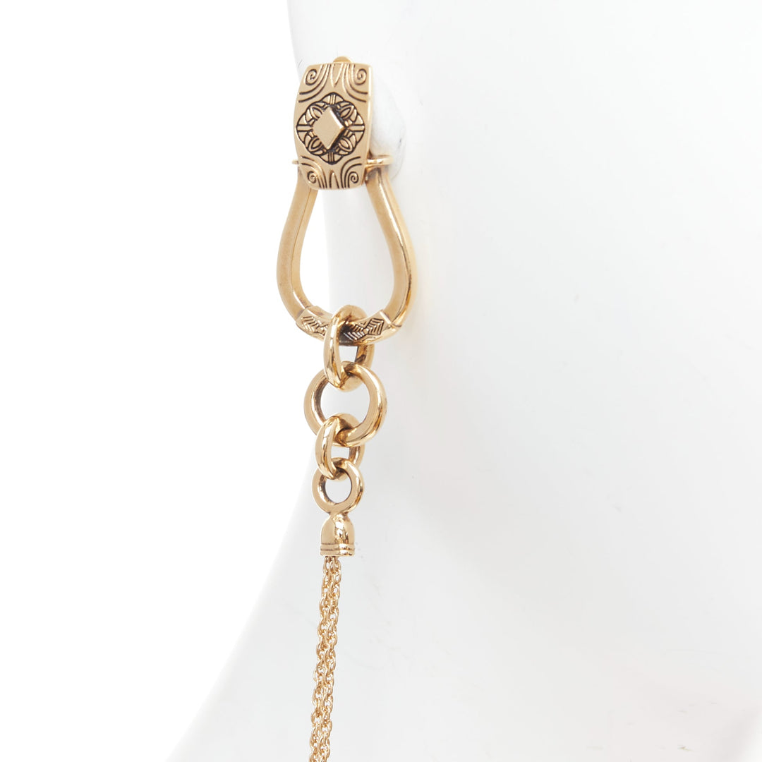 ETRO gold ethnic carvings charm chain drop clip on earring Single