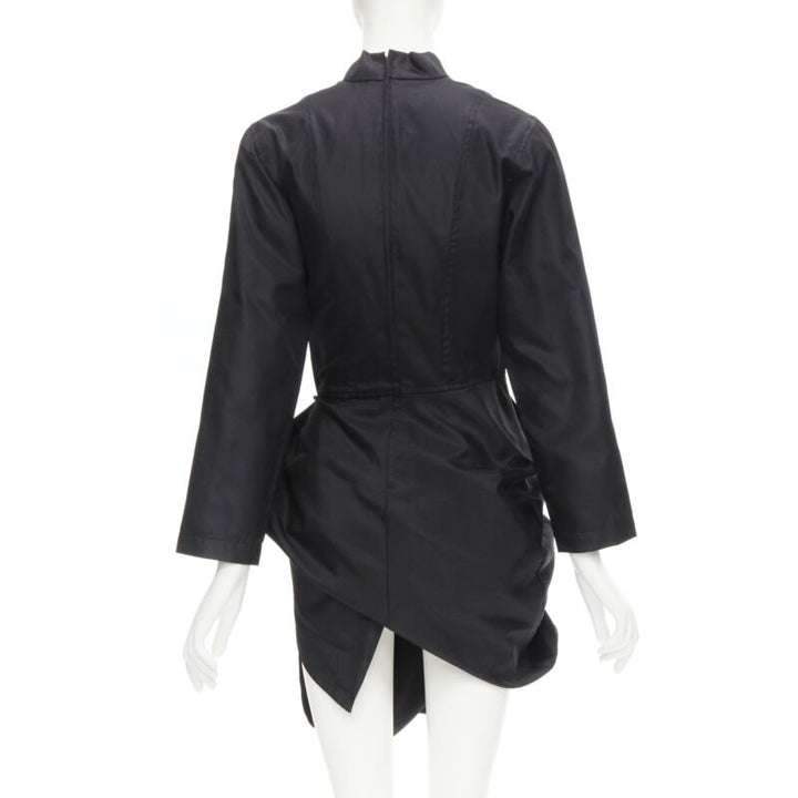 COMME DES GARCONS 1980's Vintage black curved cut button draped skirt dress S