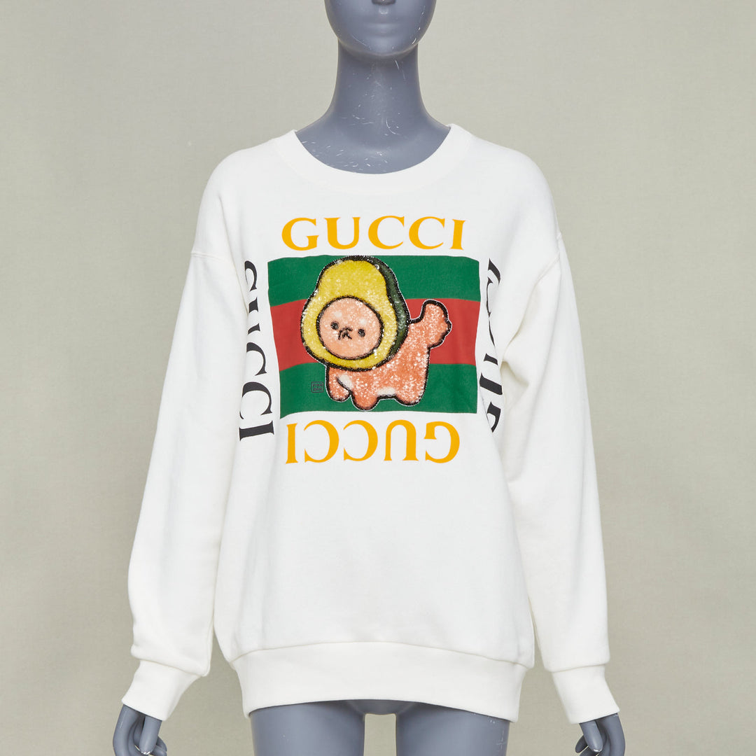 GUCCI PIKARAR 2023 sequinned cotton jersey white vintage logo crew sweatshirt XS